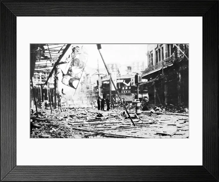 Framed Print : Air raid damage in Shanghai, China, probably 1937 Framed Print : Air raid damage in Shanghai, China, probably 1937