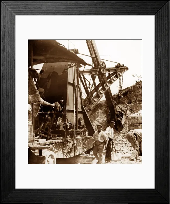 Framed Print : Steam shovel and Navvies building a railway Framed Print : Steam shovel and Navvies building a railway