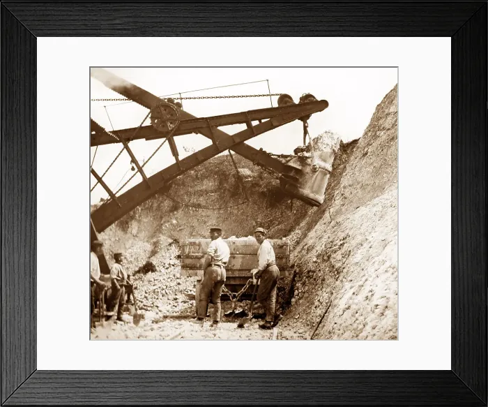 Framed Print : Steam shovel and Navvies building a railway Framed Print : Steam shovel and Navvies building a railway