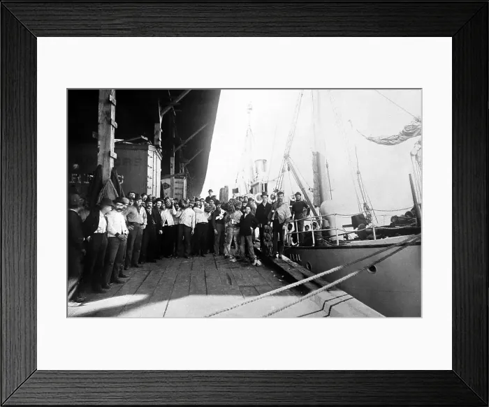 Framed Print : Unloading a banana boat in New Orleans, early 1900s Framed Print : Unloading a banana boat in New Orleans, early 1900s