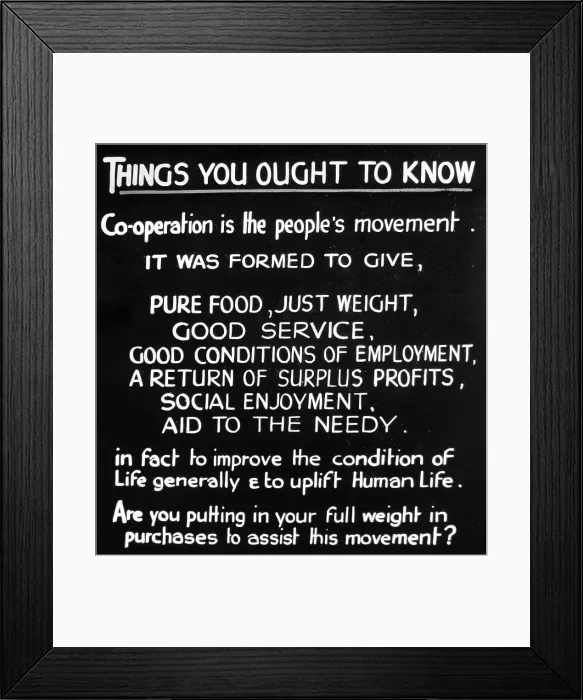Framed Print : Information slide for the Cooperation Movement Framed Print : Information slide for the Cooperation Movement