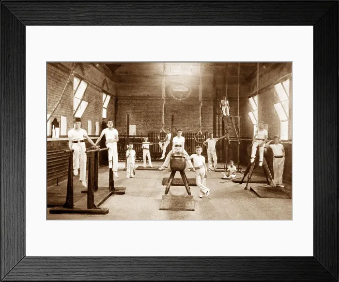 Framed Print : Gymnastics, Rusell Hill Schools, Purley, Victorian period Framed Print : Gymnastics, Rusell Hill Schools, Purley, Victorian period