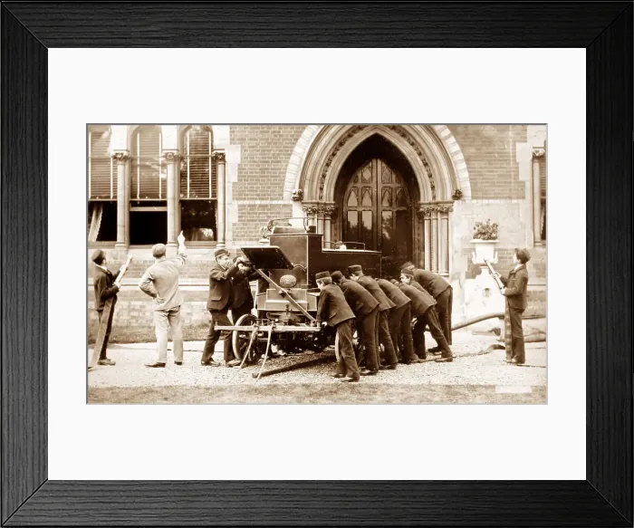 Framed Print : Fire drill, Rusell Hill Schools, Purley, Victorian period Framed Print : Fire drill, Rusell Hill Schools, Purley, Victorian period