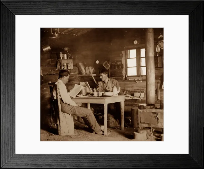 Framed Print : A frontier hut, Canada, Victorian period Framed Print : A frontier hut, Canada, Victorian period