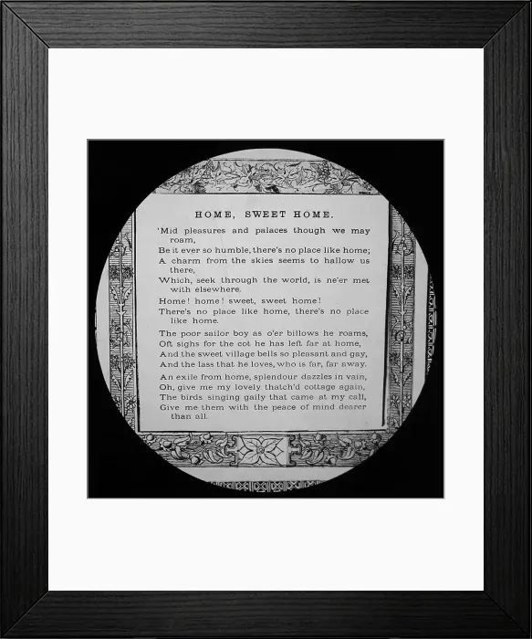 Framed Print : Magic lantern slide with the words of Home Sweet Home Framed Print : Magic lantern slide with the words of Home Sweet Home