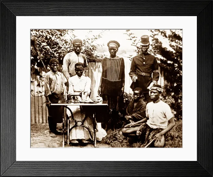 Framed Print : People with sewing machine, Natal, Africa