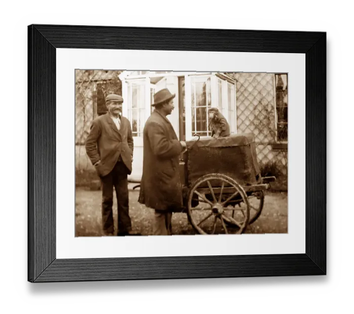 Framed Print : Barrel or street organ and monkey, early 1900s Framed Print : Barrel or street organ and monkey, early 1900s