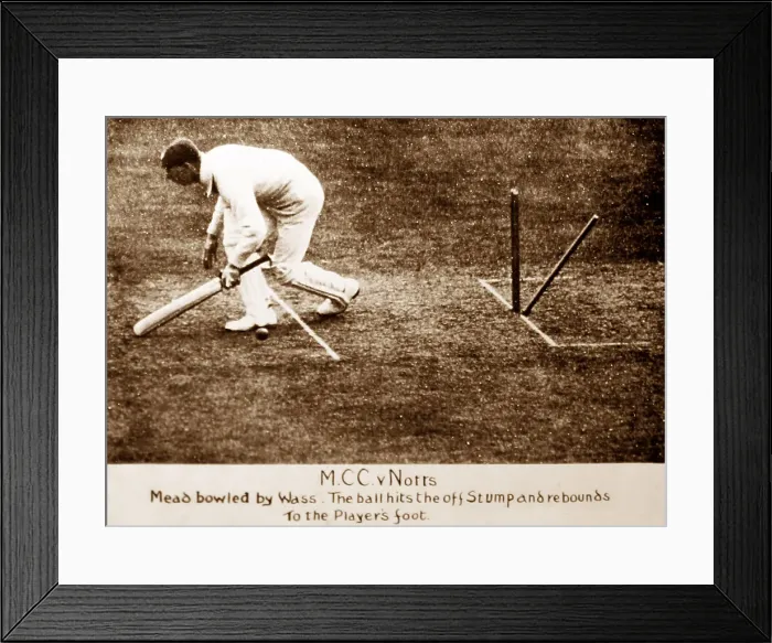 Framed Print : Mead bowled by Mass, MCC v Notts Framed Print : Mead bowled by Mass, MCC v Notts