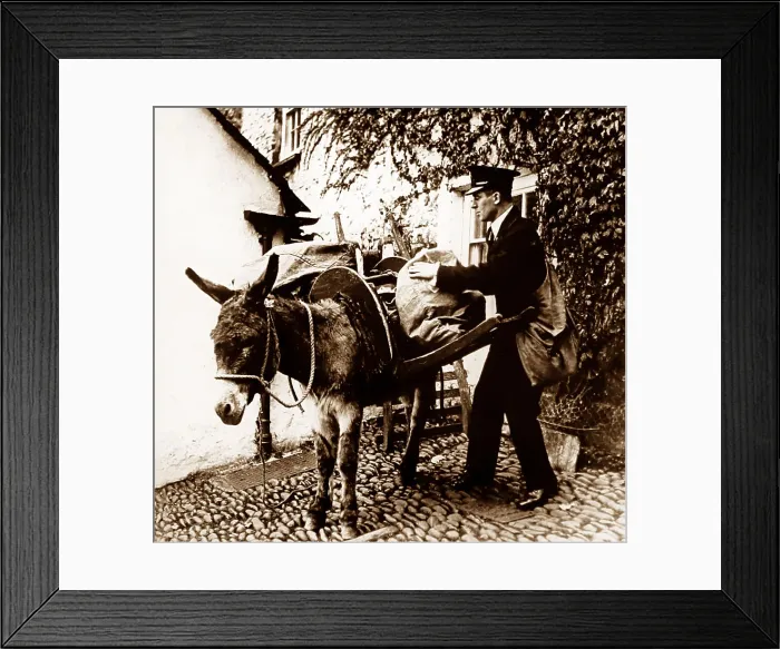 Framed Print : Royal Mail postman and donkey Framed Print : Royal Mail postman and donkey