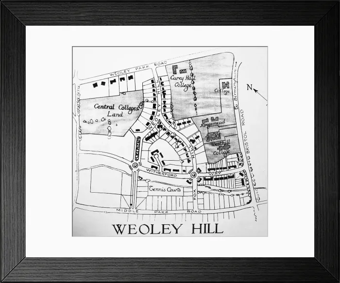 Framed Print : Plan of Weoley Hill, Bournville village Framed Print : Plan of Weoley Hill, Bournville village