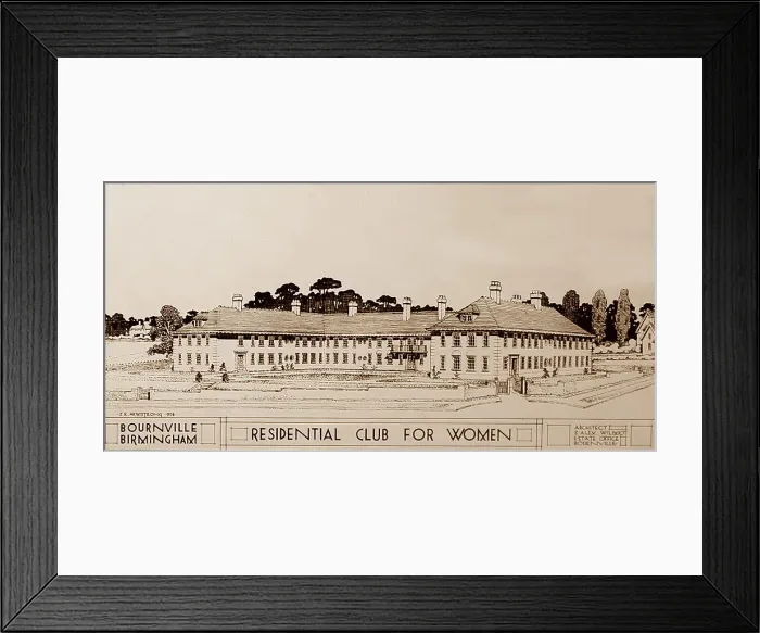 Framed Print : Residential Club drawing, Bournville Village in the 1920s Framed Print : Residential Club drawing, Bournville Village in the 1920s