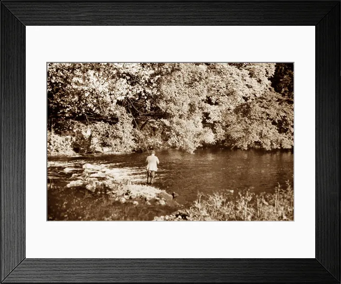 Framed Print : Fishing on the River Nidd in the 1930s Framed Print : Fishing on the River Nidd in the 1930s