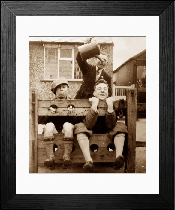 Framed Print : Village stocks in Seamer in 1928 Framed Print : Village stocks in Seamer in 1928