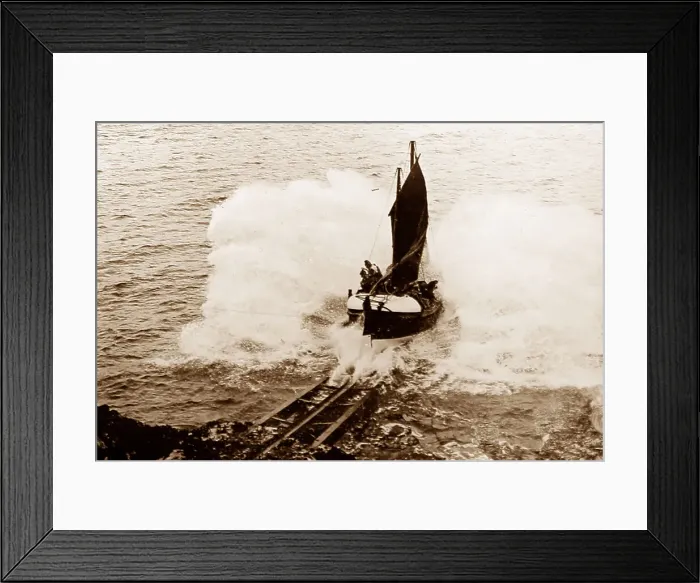 Framed Print : Launching a lifeboat, early 1900s Framed Print : Launching a lifeboat, early 1900s
