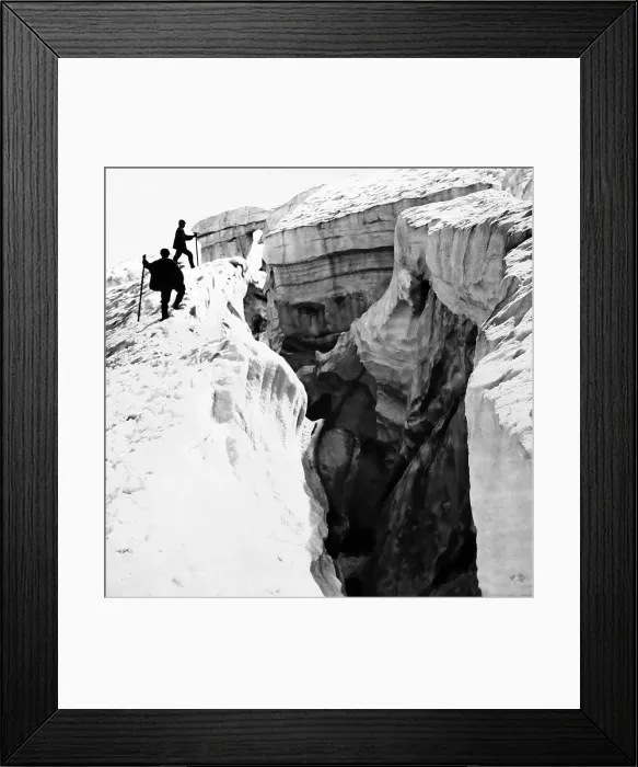 Framed Print : Climbers and a crevasse