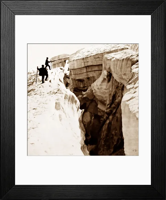 Framed Print : Victorian climbers approaching a crevasse Framed Print : Victorian climbers approaching a crevasse