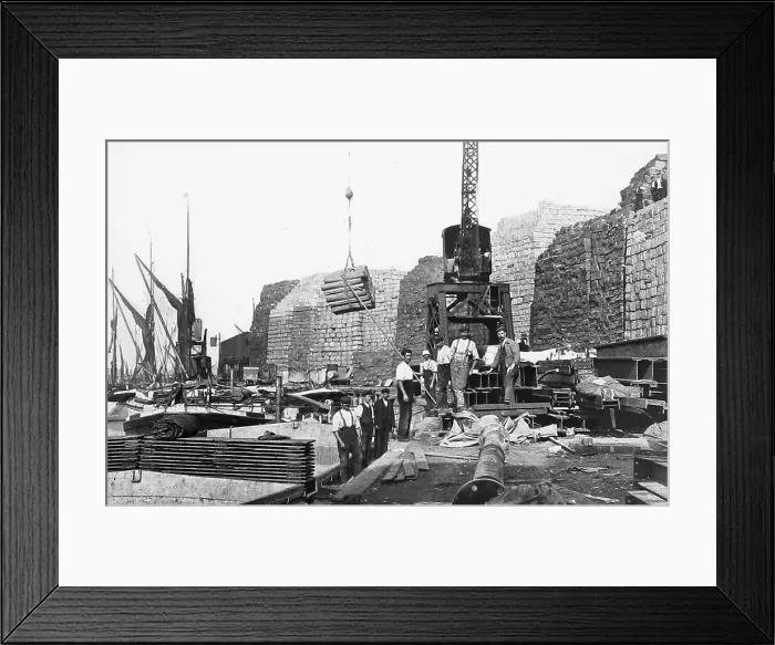 Framed Print : Unloading pulp, London docks, early 1900s Framed Print : Unloading pulp, London docks, early 1900s
