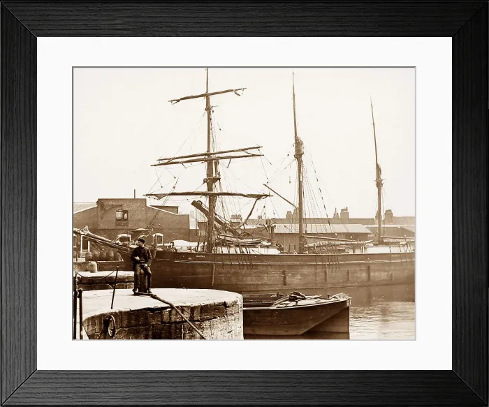 Framed Print : Waiting to go through a lock, London docks, early 1900s Framed Print : Waiting to go through a lock, London docks, early 1900s