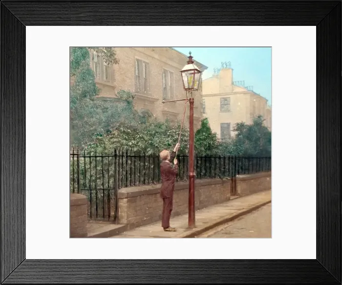 Framed Print : Lamp lighter, Victorian period Framed Print : Lamp lighter, Victorian period