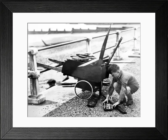 Framed Print : Boy collecting driftwood at seaside Framed Print : Boy collecting driftwood at seaside