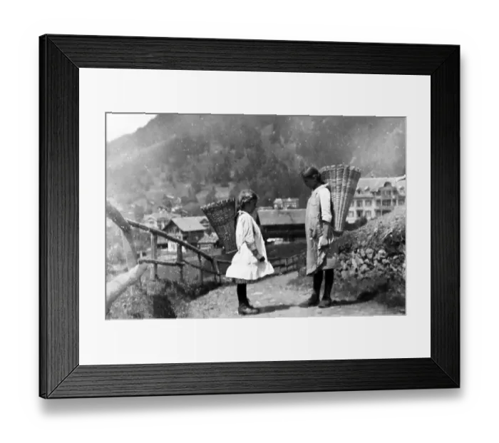 Framed Print : Basket girls, Wengen, Switzerland, 1920s Framed Print : Basket girls, Wengen, Switzerland, 1920s