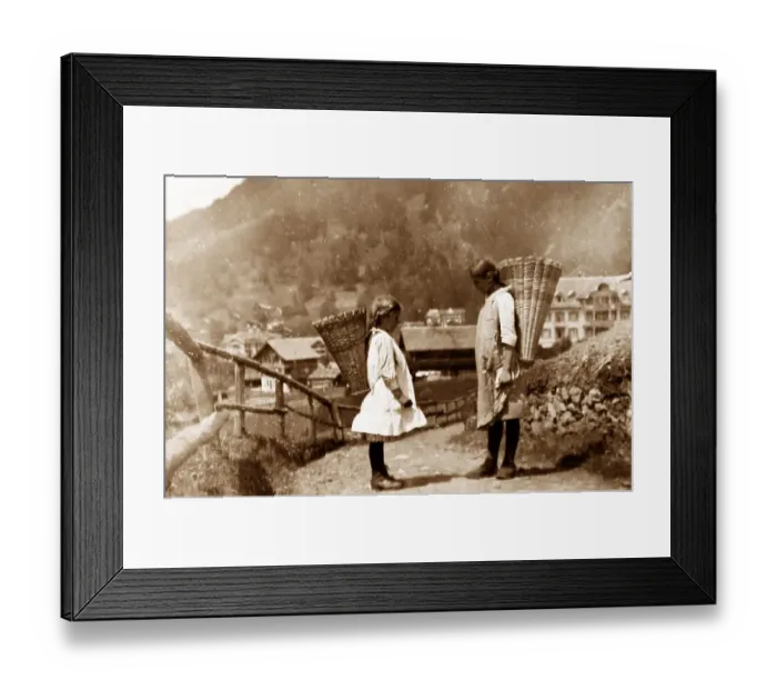 Framed Print : Two basket girls, Wengen, Switzerland, 1920s Framed Print : Two basket girls, Wengen, Switzerland, 1920s