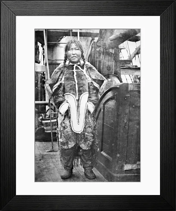 Framed Print : Inuit girl on whaling boat, Greenland, Victorian period Framed Print : Inuit girl on whaling boat, Greenland, Victorian period