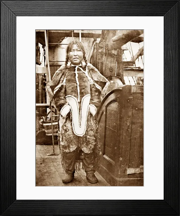 Framed Print : Inuit girl on whaling boat, Greenland, Victorian period Framed Print : Inuit girl on whaling boat, Greenland, Victorian period
