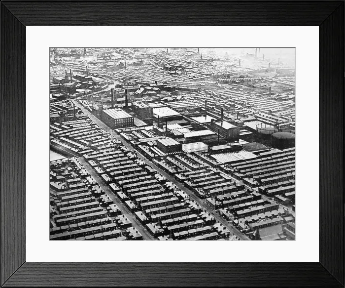 Framed Print : A factory in the Midlands with workers houses, early 1900s Framed Print : A factory in the Midlands with workers houses, early 1900s