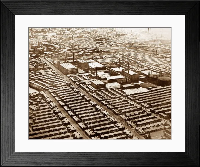 Framed Print : A factory in the Midlands with workers houses, early 1900s Framed Print : A factory in the Midlands with workers houses, early 1900s