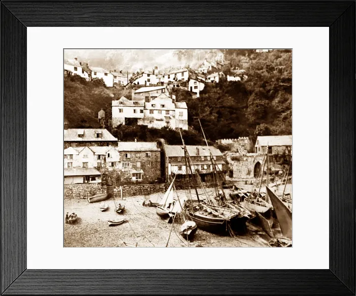 Framed Print : Clovelly harbour, Victorian period Framed Print : Clovelly harbour, Victorian period