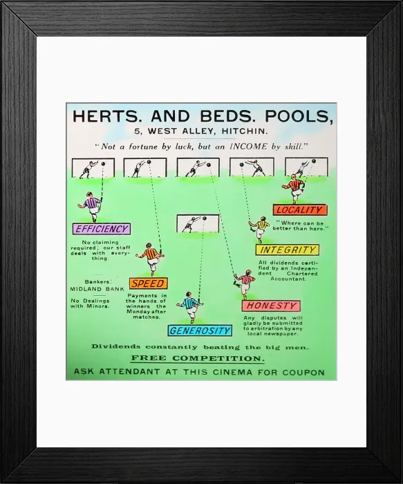 Framed Print : A cinema advertisement for football pools, possibly 1930s Framed Print : A cinema advertisement for football pools, possibly 1930s