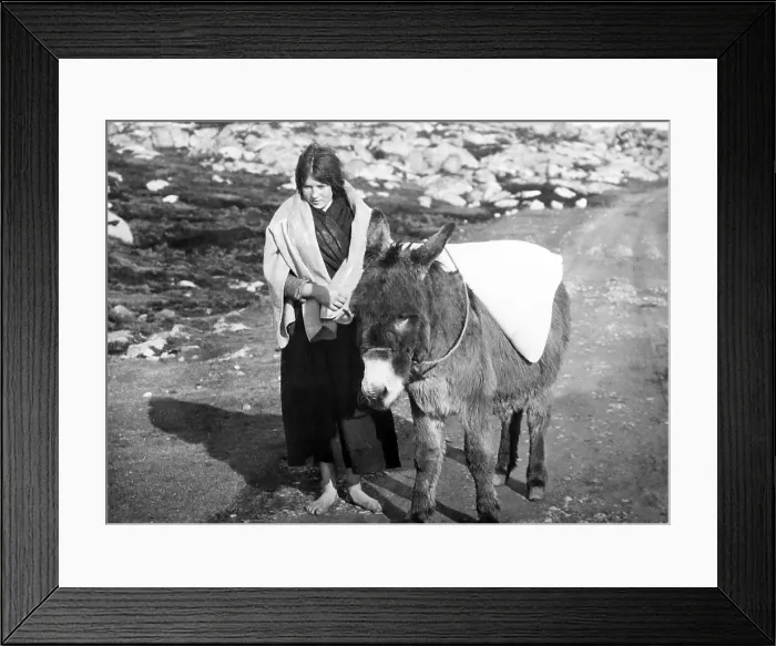 Framed Print : Carrying flour, Gorumna, West of Ireland, early 1900s Framed Print : Carrying flour, Gorumna, West of Ireland, early 1900s