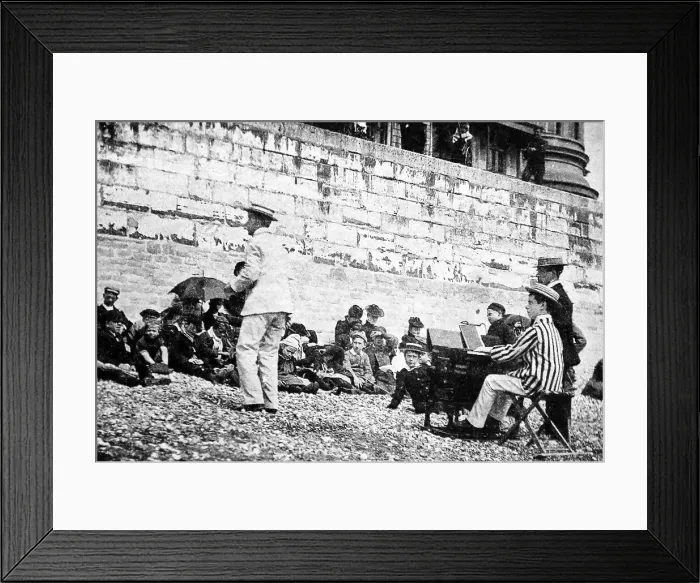 Framed Print : Beach entertainers, Hastings, Victorian period Framed Print : Beach entertainers, Hastings, Victorian period