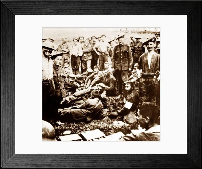 Framed Print : British and German troops together after battle Framed Print : British and German troops together after battle