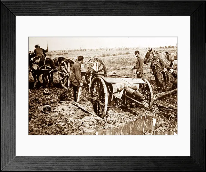 Framed Print : Moving a gun in the Flanders mud during the First World War Framed Print : Moving a gun in the Flanders mud during the First World War