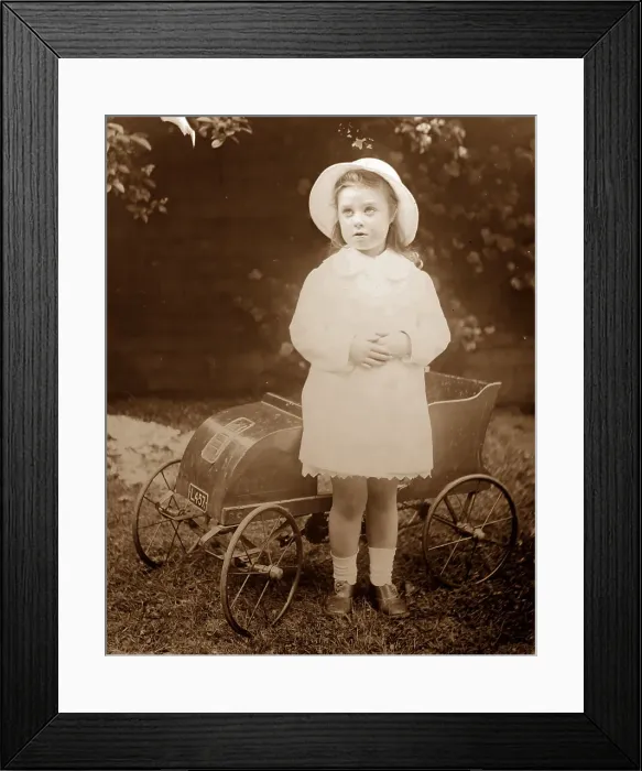 Framed Print : Girl with pedal car Framed Print : Girl with pedal car