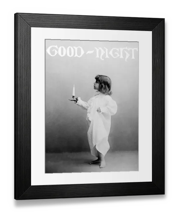 Framed Print : Child with candle going to bed, Victorian period Framed Print : Child with candle going to bed, Victorian period