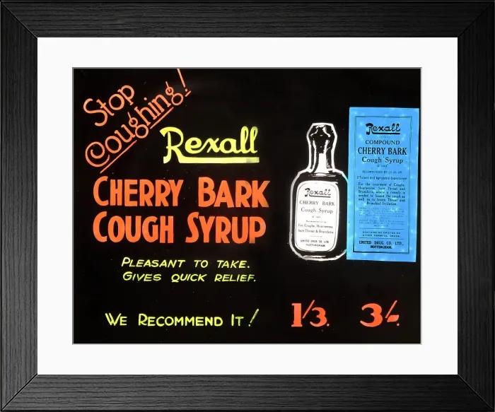 Framed Print : Cinema advertisement for Rexall cough syrup Framed Print : Cinema advertisement for Rexall cough syrup
