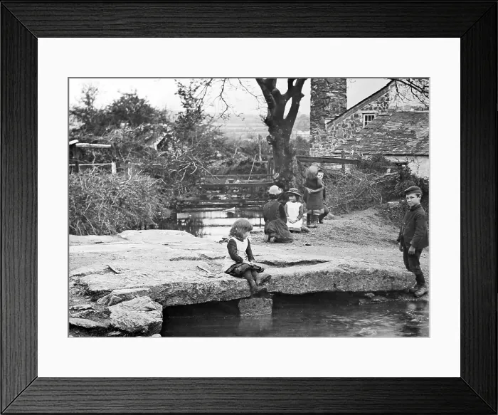 Framed Print : Children playing on a clapper bridge on Dartmoor Framed Print : Children playing on a clapper bridge on Dartmoor