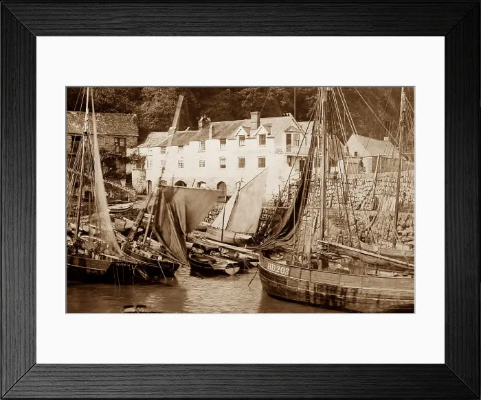 Framed Print : Clovelly Harbour, Devon, Victorian period Framed Print : Clovelly Harbour, Devon, Victorian period