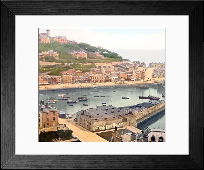 Framed Print : Torquay Harbour, Victorian period, hand coloured photo Framed Print : Torquay Harbour, Victorian period, hand coloured photo