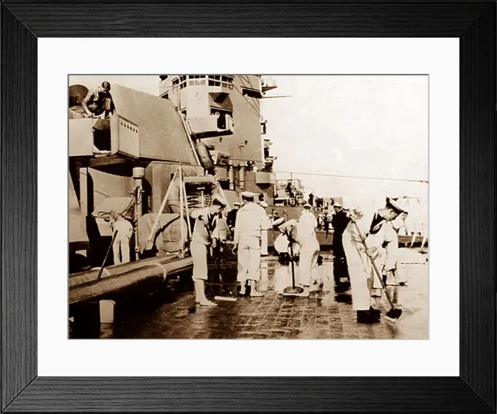 Framed Print : British Navy sailors swabbing the decks Framed Print : British Navy sailors swabbing the decks