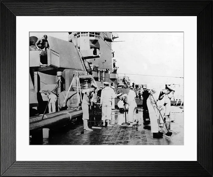 Framed Print : British Navy sailors swabbing the decks Framed Print : British Navy sailors swabbing the decks