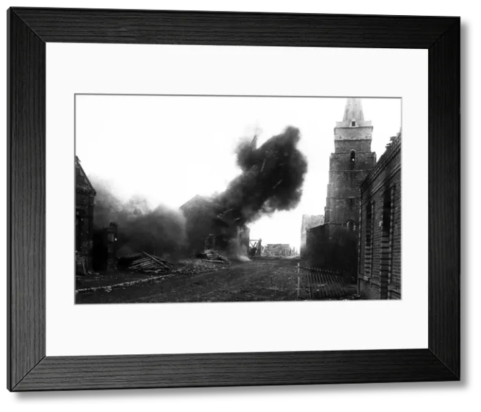 Framed Print : German shell bursting in Mons en Chaussee, France Framed Print : German shell bursting in Mons en Chaussee, France