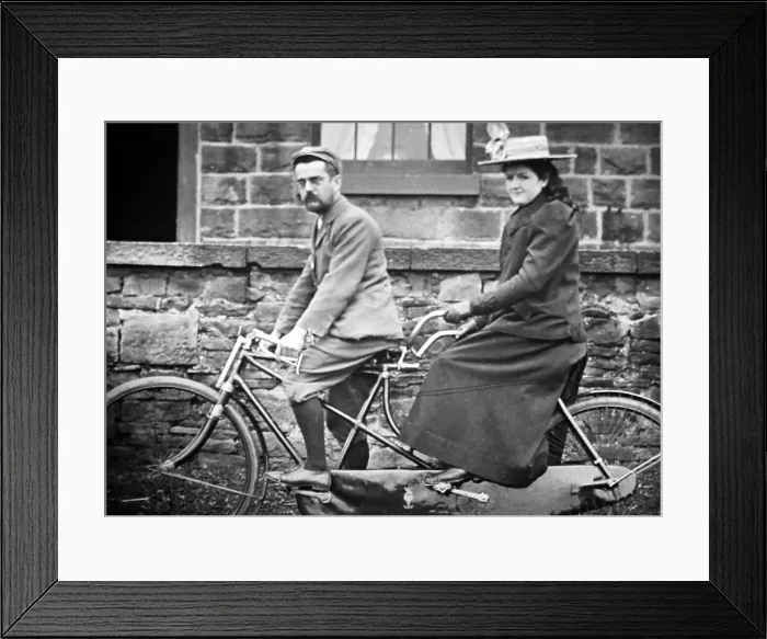 Framed Print : Couple on a tandem bicycle Framed Print : Couple on a tandem bicycle