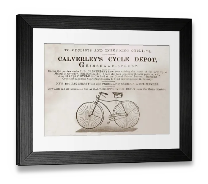 Framed Print : Victorian advertisment for a bicycle retailer in Burnley Framed Print : Victorian advertisment for a bicycle retailer in Burnley