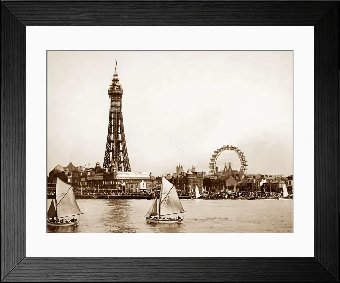 Framed Print : Blackpool Tower and beach, Victorian period Framed Print : Blackpool Tower and beach, Victorian period
