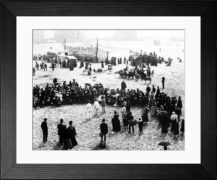 Framed Print : Pierrots on the beach, Blackpool, Victorian period Framed Print : Pierrots on the beach, Blackpool, Victorian period