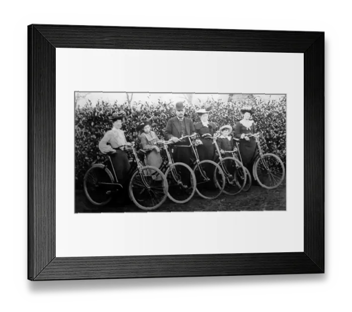 Framed Print : An Edwardian family with their bicycles, early 1900s Framed Print : An Edwardian family with their bicycles, early 1900s